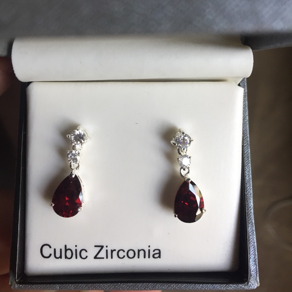 Cubic Zirconia deep red earrings